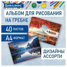 Альбом для рисования, А4, 40 листов, гребень, обложка картон, BRAUBERG, 195х285 мм, "Умиротворение", 106710