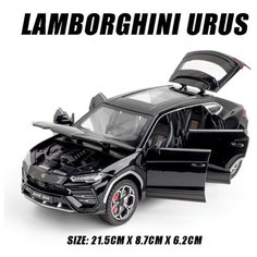 Ламборджини Урус Lamborghini Urus 21 см (1:24) машинка с открываются двери, капот, багажник, поворачиваются передние колеса, свет и звук, черная Карандашофф