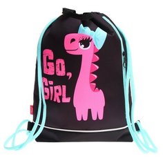 Мешок для обуви с карманом 430 х 360 мм, с ручкой-петлей, "Оникс", Dino girl