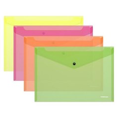 Папка-конверт на кнопке А4, 140 мкм, ErichKrause Fizzy Neon, полупрозрачная, микс./В упаковке шт: 12