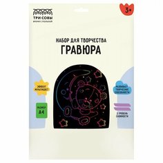 Гравюра с мультицветной основой Три Совы "Мишка в космосе", А4 (GA4_49937)