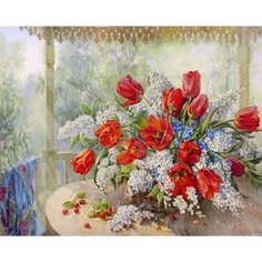 Алмазная мозаика на подрамнике 40х50 Букет тюльпанов Kolibriki