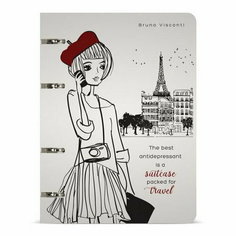 Тетрадь на кольцах 80 листов в точку "Путешественница", обложка пластик, блок 75 г/м2 Bruno Visconti