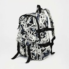 Рюкзак на молнии, 3 наружных кармана, цвет чёрный/белый No Brand