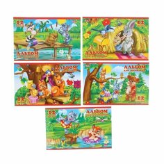 Альбом для рисования А5, 12 листов, на скрепке, Для малышей, обложка мелованный картон, блок 100 г/м, перфорация на отрыв, 8 шт Китай