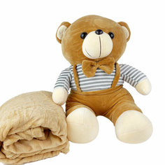 Бурый медведь(45см) с пледом (100см*160см), игрушка подушка антистресс, мягкая обнимашка GPS