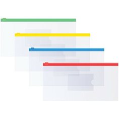 Папка-конверт на zip-молнии OfficeSpace 255*130мм, ПВХ, 120мкм, прозрачная, цветная молния, карман, для ж/д и авиа билетов, ассорти, 24 штук, 259761