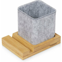 Подставка для ручек и телефона из бамбука Takeshi, серый Без бренда