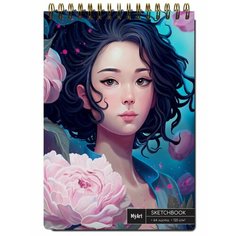 Скетчбук (твердая обложка) А4 64 листа (на гребне) Аниме Девушка с пионами (37595) Проф Пресс