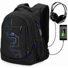 Рюкзак школьный с анатомической спинкой SkyName 90-140 черно-синий для подростка и USB-слотом Vt.Studio