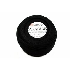 Пряжа Canarias, цвет 9999 черный, 100% хлопок мерсеризованный, 20г, 203м, 1шт Yarn Art