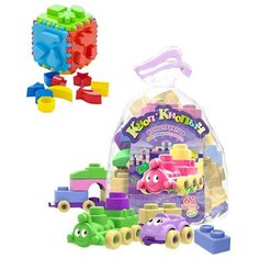 Развивающие игрушки для малышей набор Игрушка сортер "Кубик логический большой" + Конструктор "Кноп-Кнопыч" 61 дет. Пастель Биплант