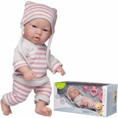 Пупс Junfa Pure Baby в вязаных полосатых кофточке, штанишках и шапочке, с аксессуарами, 30 см