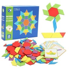 Деревянная мозаика танграм монтессори Pattern Blocks 130 деталей