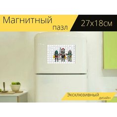 Магнитный пазл "Дракон рубаки, игрушки, рыцарь" на холодильник 27 x 18 см. Lots Prints