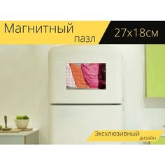 Магнитный пазл "Банк, сидеть, деревянные скамьи" на холодильник 27 x 18 см. Lots Prints