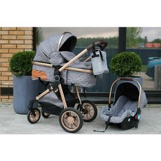 Коляска 3в1 Ining Baby V10 трансформер детская от 0-3 лет Унисекс С реверсивным блоком С сумкой, серая