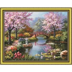 Алмазная мозаика на подрамнике 40*50 "Парк с розовыми деревьями" Нет бренда