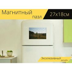 Магнитный пазл "Железная дорога, рельс, тренироваться" на холодильник 27 x 18 см. Lots Prints
