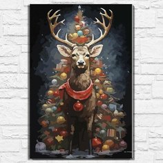Картина по номерам на холсте новый год 2024 (Олень, Рождество, праздник) - 12662 В 60x40 Бруталити