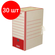 Комплект 30 штук, Короб архивный на завязках 150 мм, красн Attache