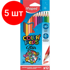 Комплект 5 наб, Карандаши цветные Maped COLORPEPS STAR, трехгранные, дерево,12цв/наб,183212