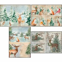 Набор декупажных карт 4 шт "Лесные обитатели" А4, 45 г/м2 Noname