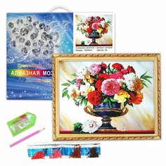 Алмазная Мозаика 40*50см Холст на подрамнике В Рамке (Полная выкладка) Стразы-камешки Цветы в вазе (картонная упаковка) (24984) Нет бренда
