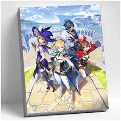 Картина по номерам 30х40 Геншин Лиза, Кэйа, Эмбер И Джинн (36 цветов) CHR0206 Genshin