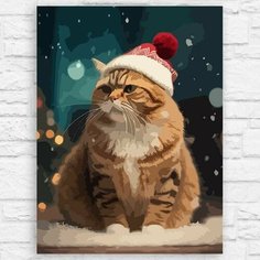 Картина по номерам на холсте новый год рождество (котики, милота, елка, гирлянда) - 13073 40х30 Бруталити