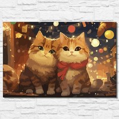 Картина по номерам на холсте новый год рождество (котики, милота, снег, зима) - 12742 40х60 Бруталити