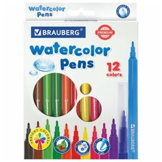 Фломастеры BRAUBERG "PREMIUM", 12 цветов, ультрасмываемые, классические, вентилируемый колпачок, картонная коробка с европодвесом, 151938