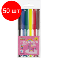 Комплект 50 наб, Фломастеры №1School Волшебный Единорог 6цв, вентилир, смыв, блист. упак