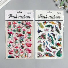 Наклейка пластик объёмные "Фламинго/Павлины" микс 28х15 см, 2 штуки Noname