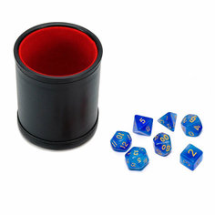 Набор Stuff-Pro: Шейкер для кубиков кожаный с крышкой, красный + кубики синие с мешочком