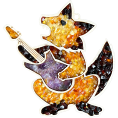 Набор для творчества, мозаика "Гитарист" 11х10 см. серия "Питерские Котики"; балтийский янтарь, горный хрусталь, аметист, кварц. янтарная мастерская