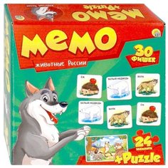 Настольная игра Рыжий кот Мемо+пазлы Животные России МП-0368