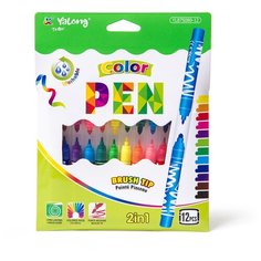 Yalong Фломастеры разной толщины 2,5мм/5мм "Colour" 24 шт. 12 цветов (YL875080-12)