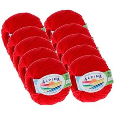 Пряжа Alpina Пряжа ALPINA "RENE" 100% мерсеризованный хлопок 10 шт.х50г 105м, 100 % хлопок, 50 г, 105 м, 10 шт., №008 яр.красный