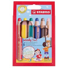 Stabilo Набор супертолстых цветных карандашей "Woody 3 в 1", 6цв sela