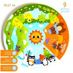 Игрушки для купания, игрушки для ванной, пазл, пазлы Крошка Я "Пирамидка: Времена года": 9 деталей, 9х17 см