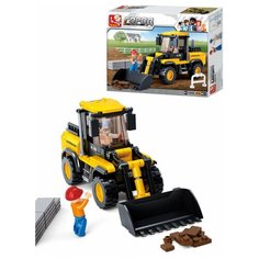 Конструктор пластиковый. SLUBAN.Строительная техника.Вилочный погрузчик (212 дет.,2 фигур.), Рыжий Кот.