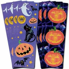 Наклейки на стекло окно мебель "Забавный Хэллоуин Halloween HWN" 8 листов декоративные, тыквы приведения кошка паук летучая мышь Happy Pirate