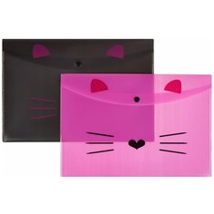 Папка-конверт на кнопке А4 №1School Kitty 2 шт/уп (1 роз, 1 черн)