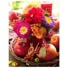 Холст с красками "Палитра. Рисование по номерам. Наливные яблоки с ягодами и цветами", 40х50 см Рыжий кот