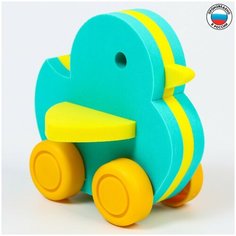 Игрушка для купания в ванной "Уточка" с колесами, развивающий мягкий конструктор-каталка для малышей El`Basco Toys