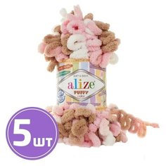 Пряжа Alize Puffy color (6046 розовый-белый-бежевый), 5 шт. по 100 г, Alize