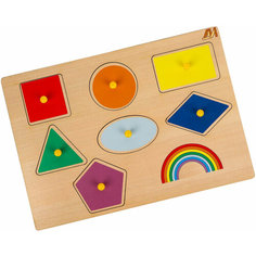 Деревянная рамка-вкладыш "Геометрия". сортер, развитие логического мышления и мелкой моторики Динни