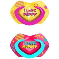 Пустышка силиконовая симметричная Canpol babies Neon Love 0-6 мес., 2 шт., розовый/желтый