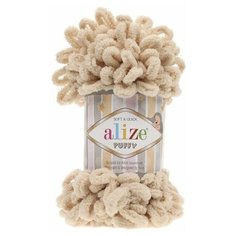 Пряжа плюшевая Alize Puffy (Ализе Пуффи) - 1 моток 310 шампань для вязания руками, гипоаллергенная, большие петли (4см), 9м/100г